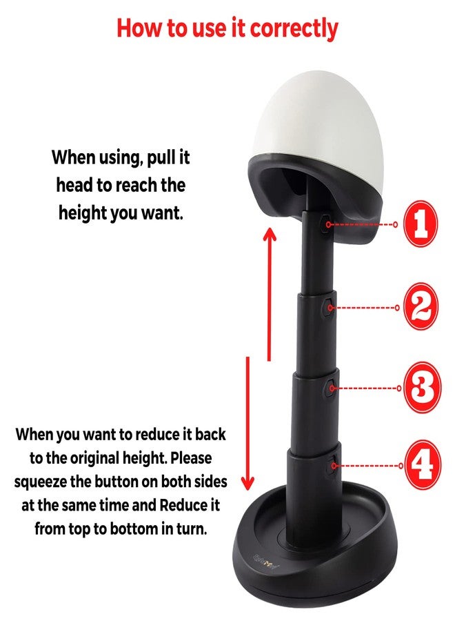 lightmay Adjustable Wig Head - Wig Stand for Travel and Salon for Styling Protection, Collapsible Compact Stand, Expands Long and Short Wigs (White & Black) - Image 3